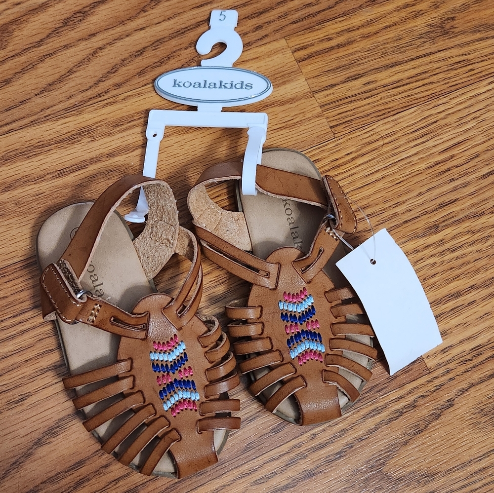 Brand New Koala Kids Toddler Size 5 Brown Sandals with Multicolor Stitching
